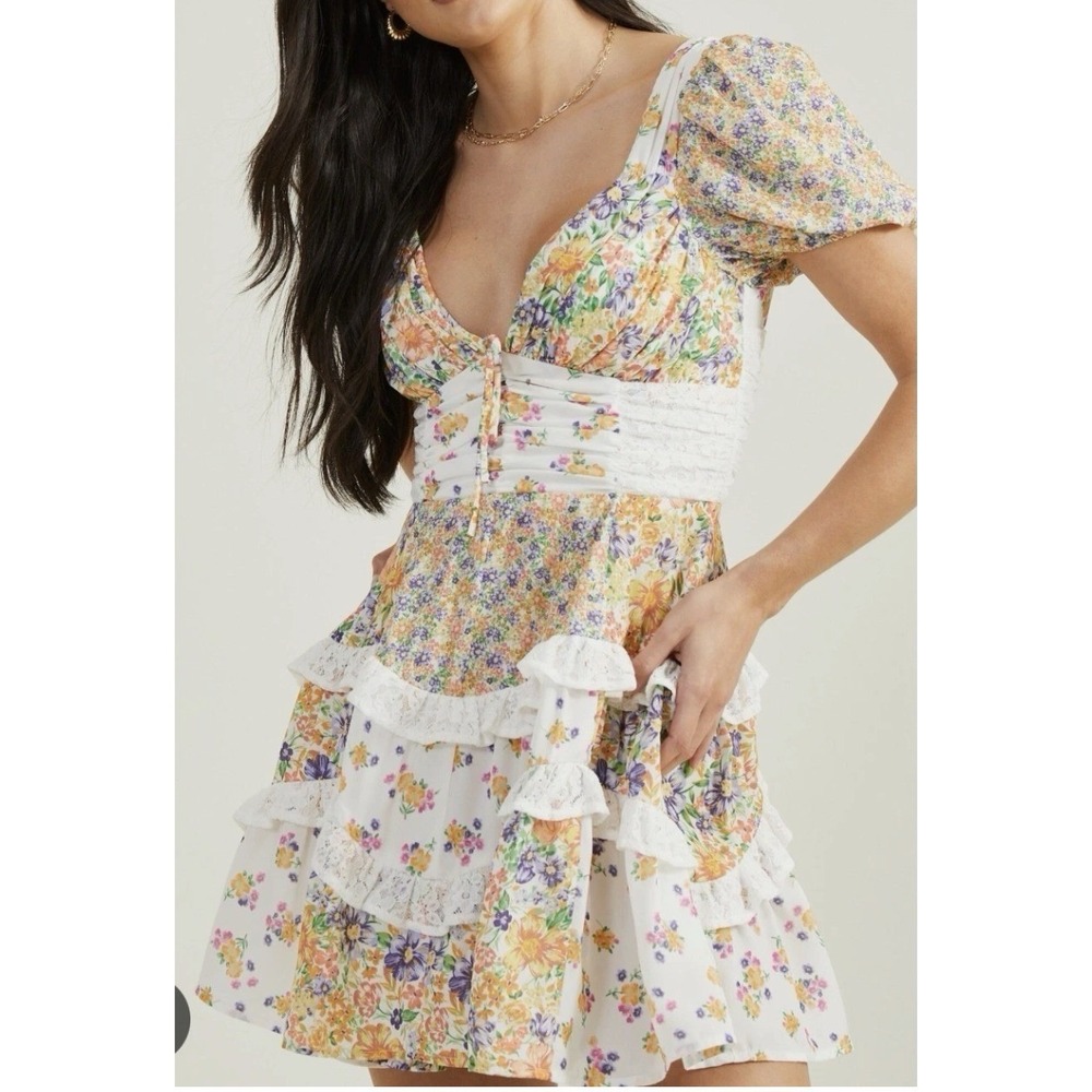 Altard State Aderny Babydoll Mini Dress XS Floral Patchwork Y2K Coquette Cottage